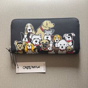 NWT Marc Tetro Large Wallet Zippered Coin - Group of Dogs on Black - 8"X 4.5"X1"